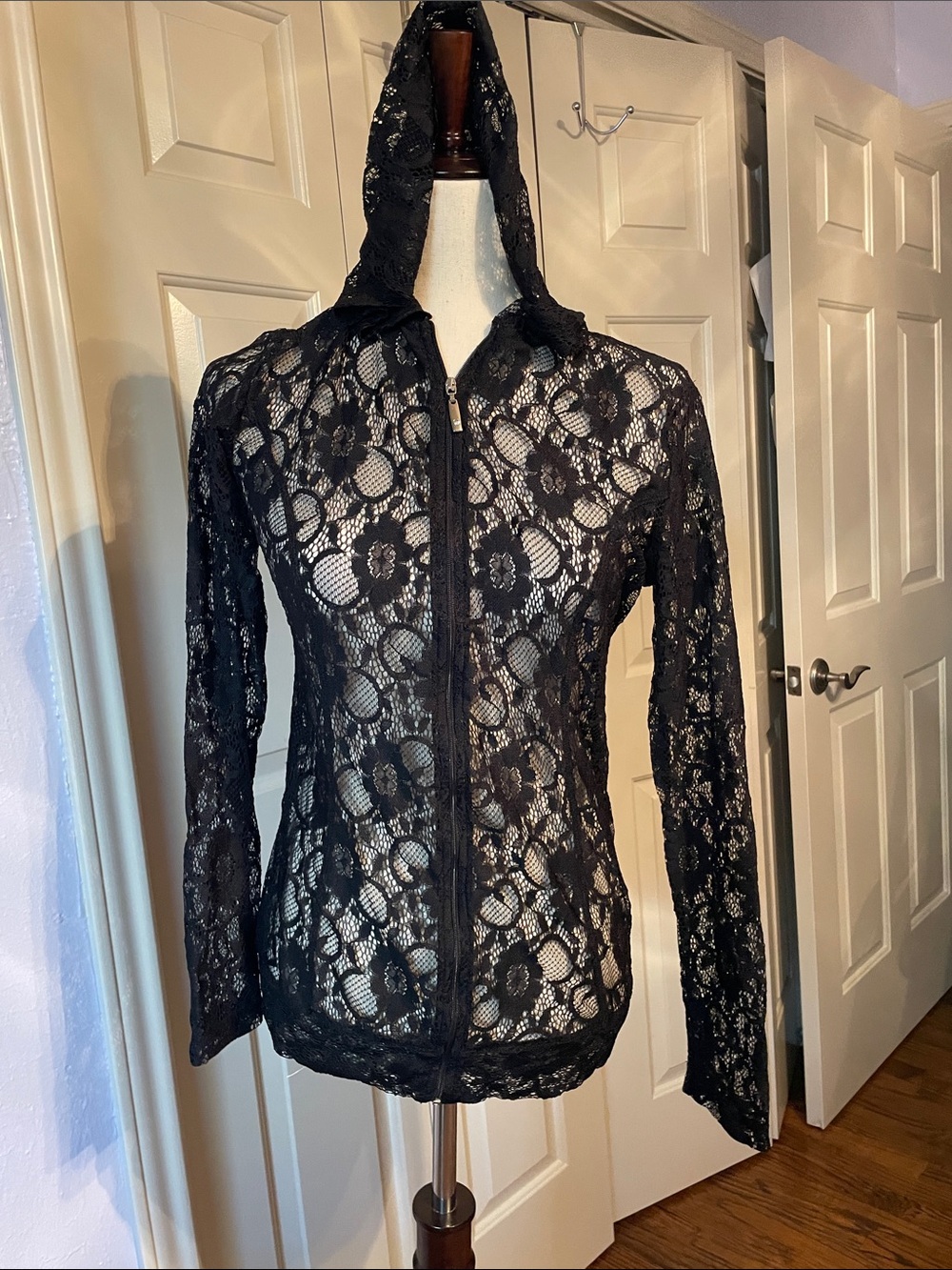 Anatomie Black Floral Lace Zip Hoodie